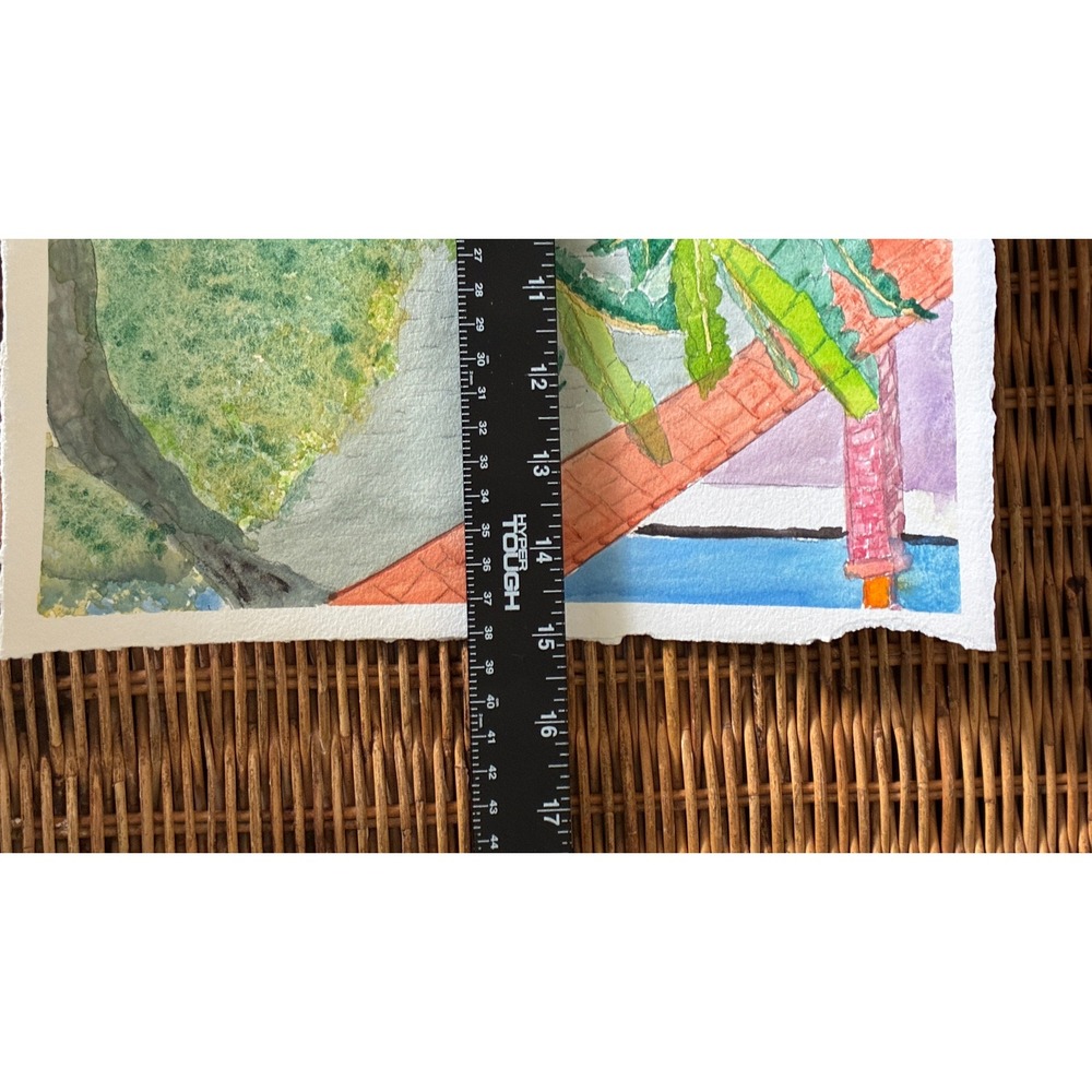Warren C Plauché House with Banana Trees Original Watercolor Painting 2021 11x15 - Picture 6 of 7